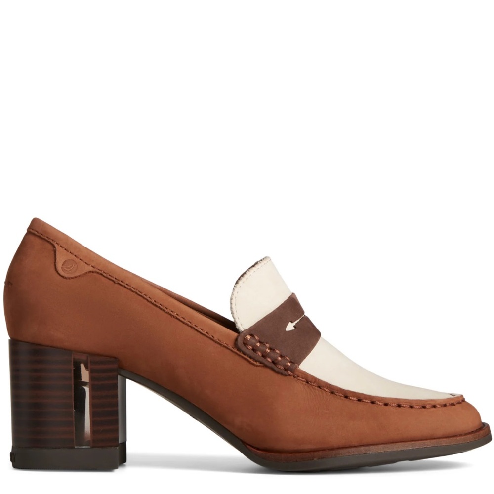 Sperry Two-Tone Brown and Cream Block Heel Loafer